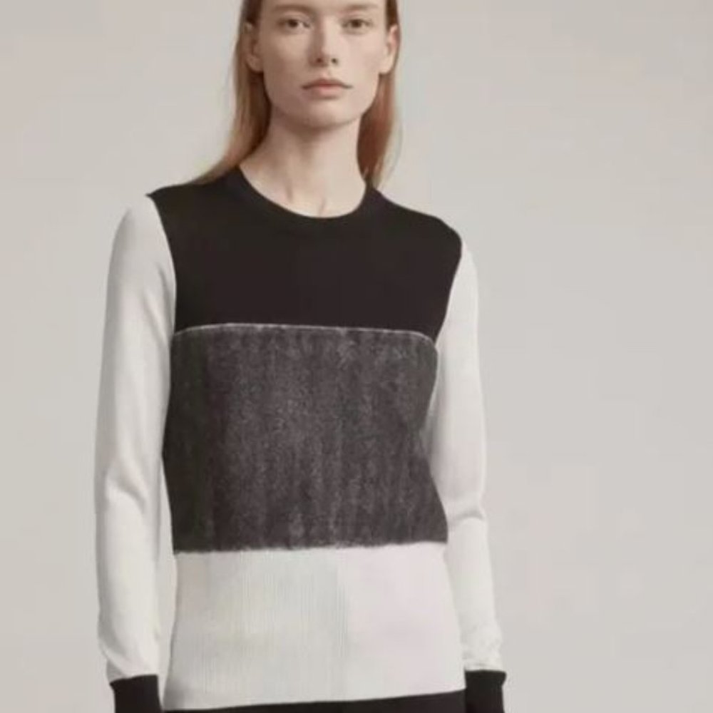 Rag & Bone Marissa Color Block Fine Knit Sweater in Black and Cream